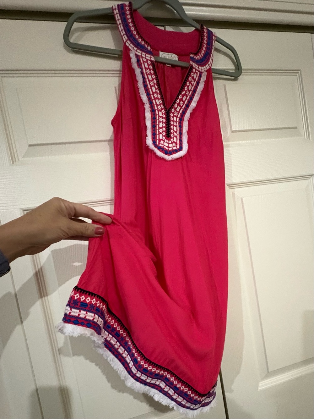 Mud Pie Hot Pink Embroidered Sleeveless Dress